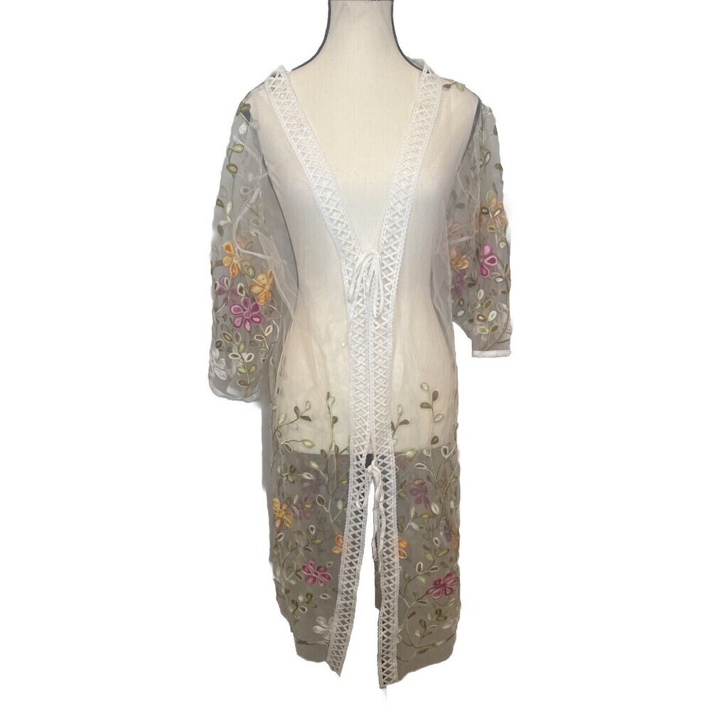 Marca‎ Amit Collection Womens One Size Fits Most White Shear Floral Swim Coverup